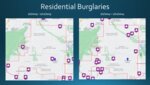 The number of residential burglaries in the Town of Paradise Valley from Jan. 1 to Feb. 12 is compared between 2023 and 2024.